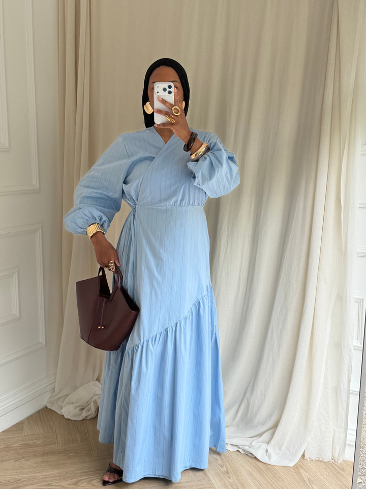 ROBE COTON À RAYURES BLEU CLAIR