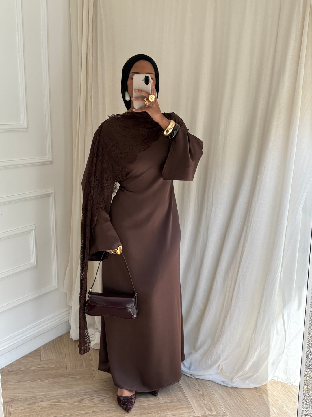 ROBE DENTELLE CAPE MARRON