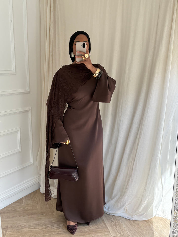 ROBE DENTELLE CAPE MARRON
