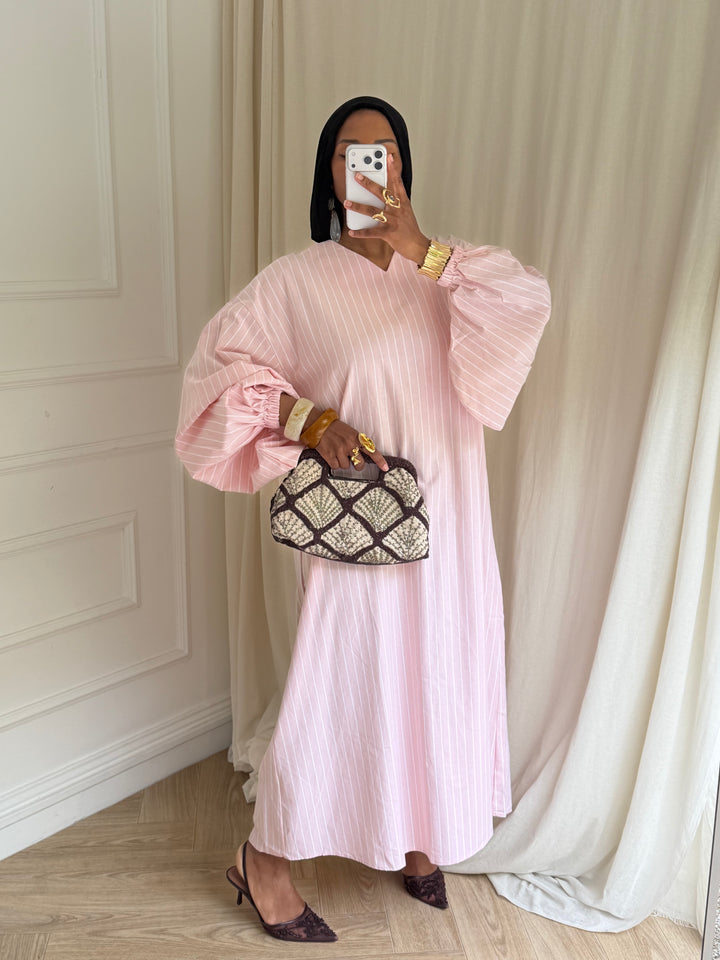 ROBE BOHO À RAYURES ROSE
