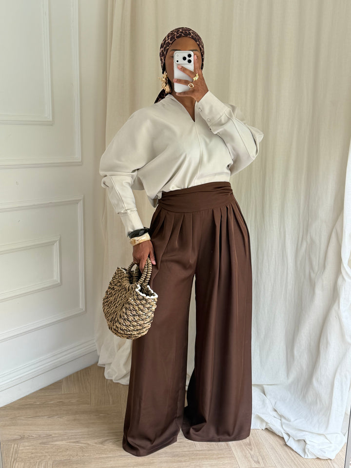 PANTALON LARGE MARRON