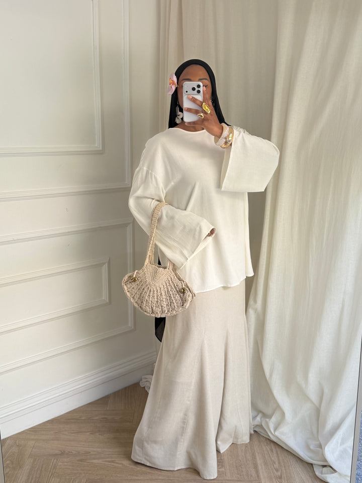 TOP LONG BASIC LIN BLANC
