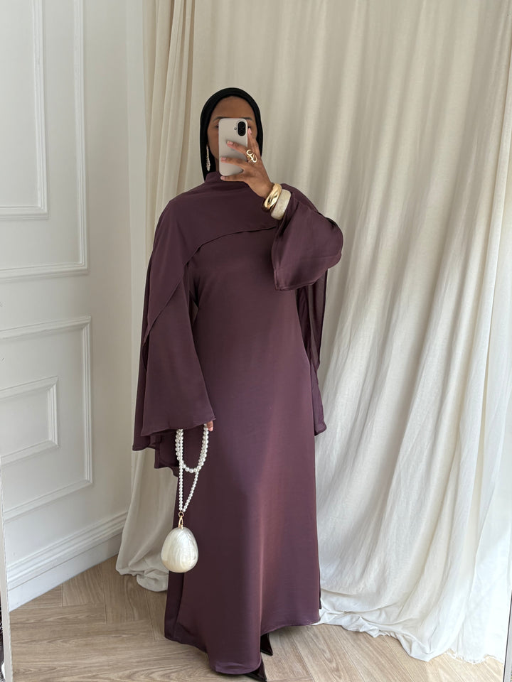 ROBE LUXE CAPE AMOVIBLE PRUNE