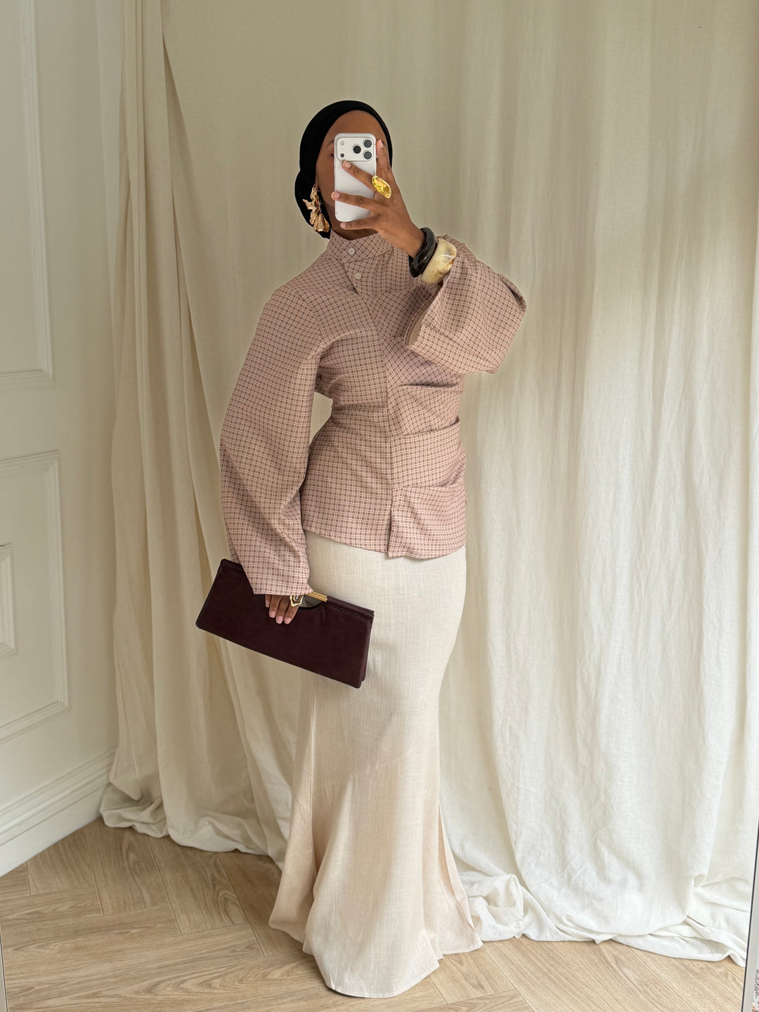 BLOUSE CINTRÉ VICHY TAUPE
