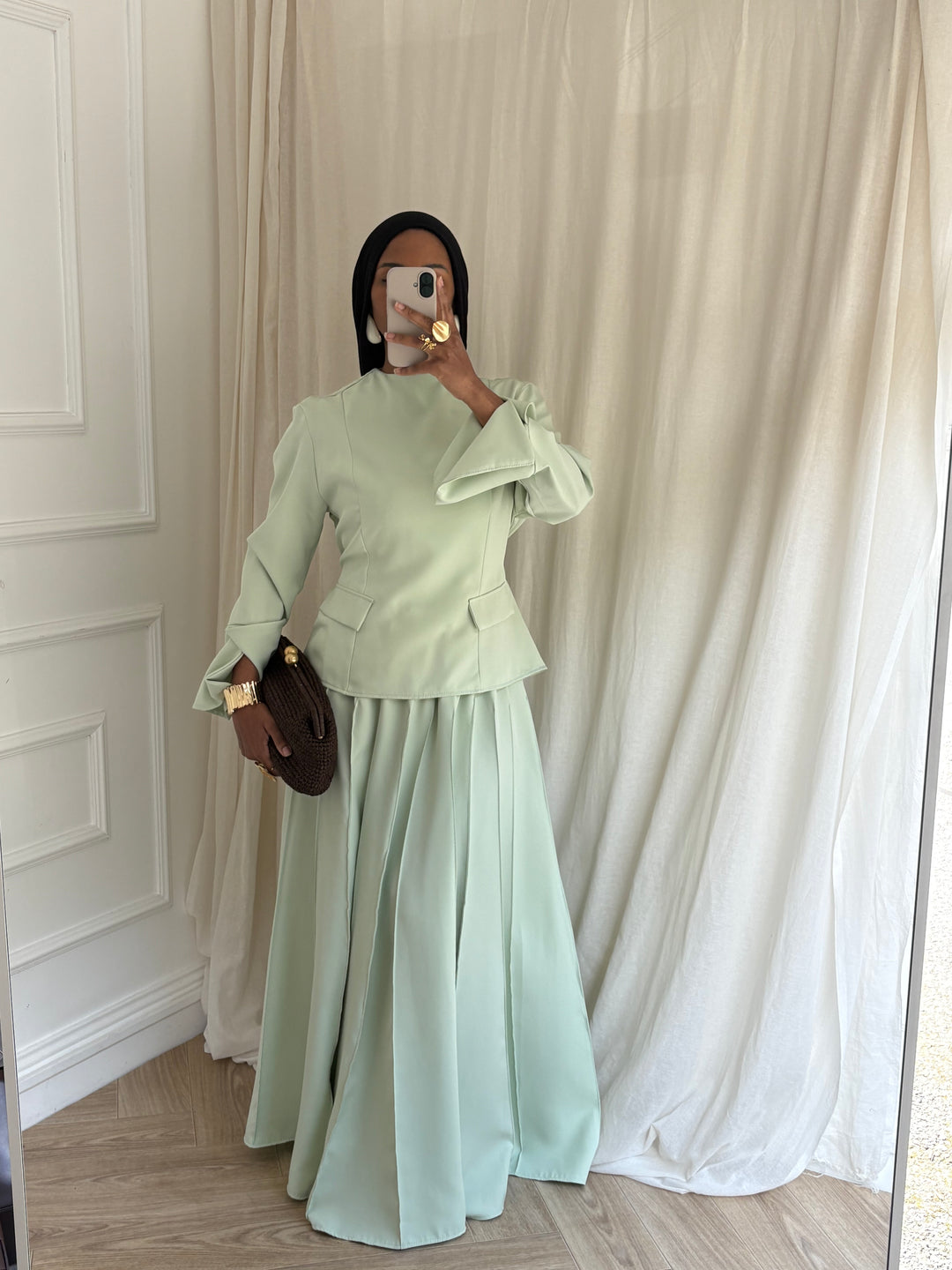 ENSEMBLE JUPE PLISSÉE VERT D&