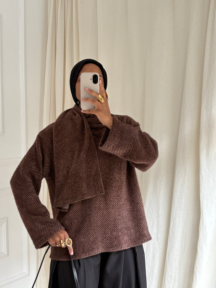 PULL GROS COL MARRON
