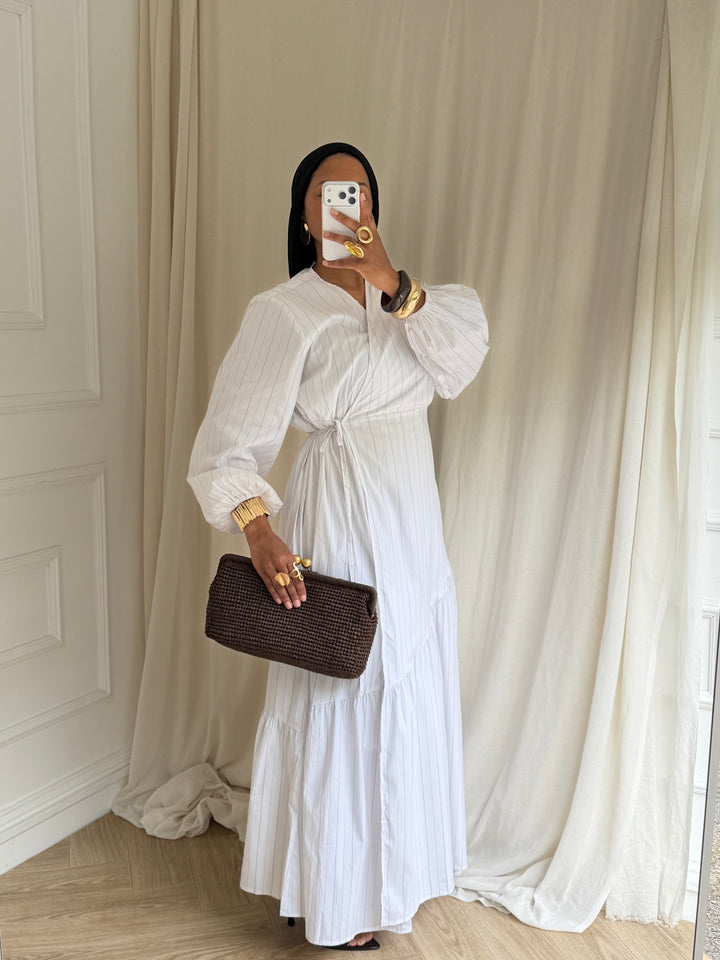 ROBE COTON À RAYURES BLANC