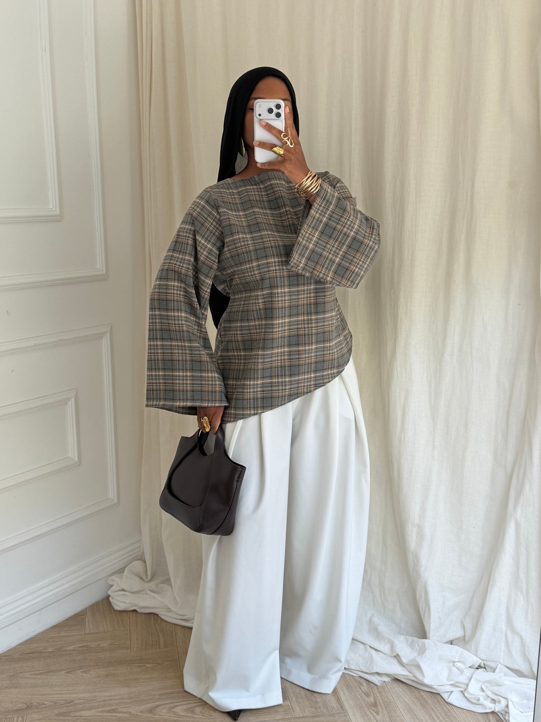BLOUSE À RAYURES GRIS CLAIR