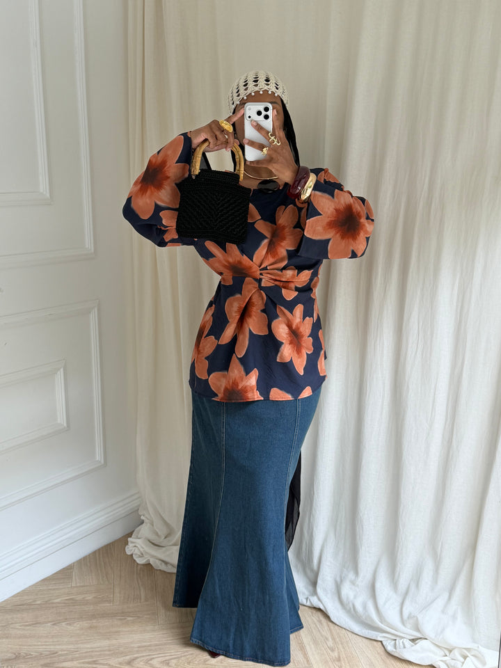 BLOUSE IMPRIMÉ SUMMER ORANGE ET BLEU