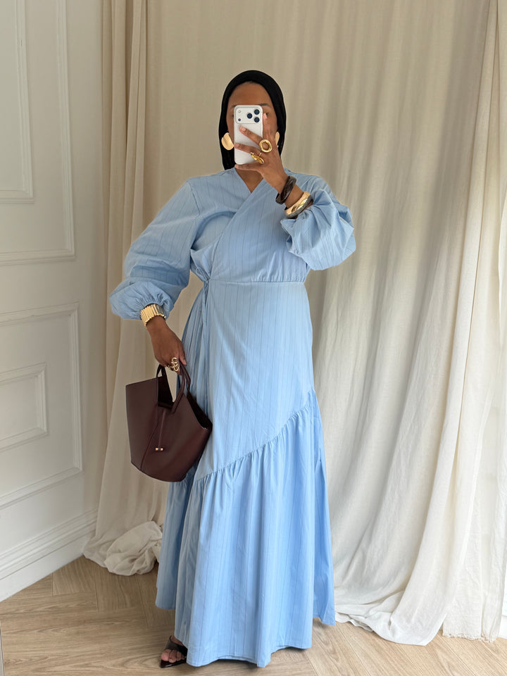 ROBE COTON À RAYURES BLEU CLAIR