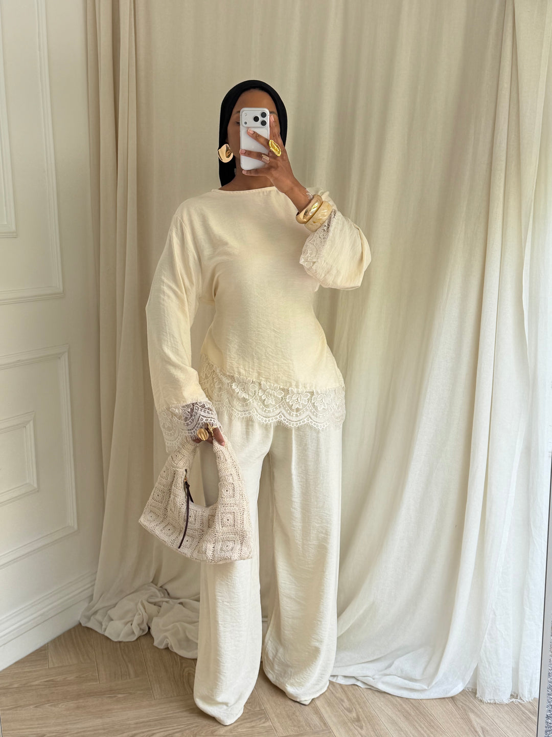 ENSEMBLE PANTALON DENTELLE BEIGE