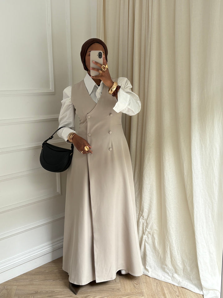 ROBE TAILLE SANS MANCHE BEIGE