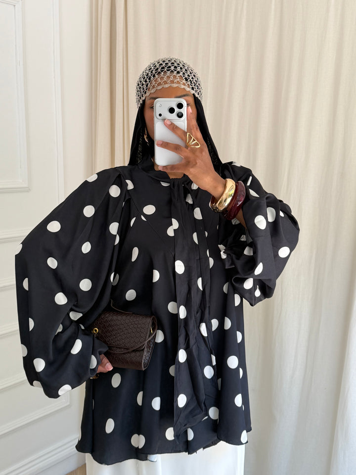 BLOUSE COL CLODINE A POIS NOIRE
