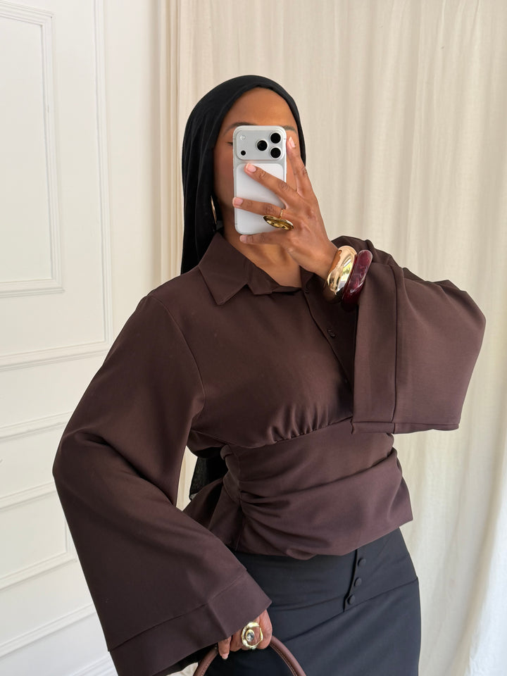 BLOUSE CINTRÉ BOUTONS MARRON
