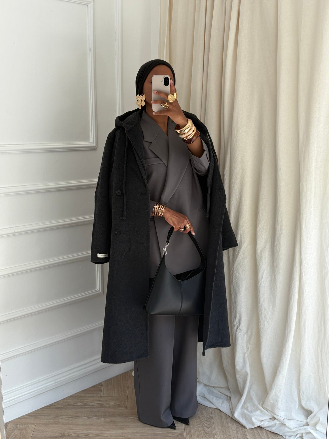 Manteau Capuche Amovible Collection Luxe – Gris foncé