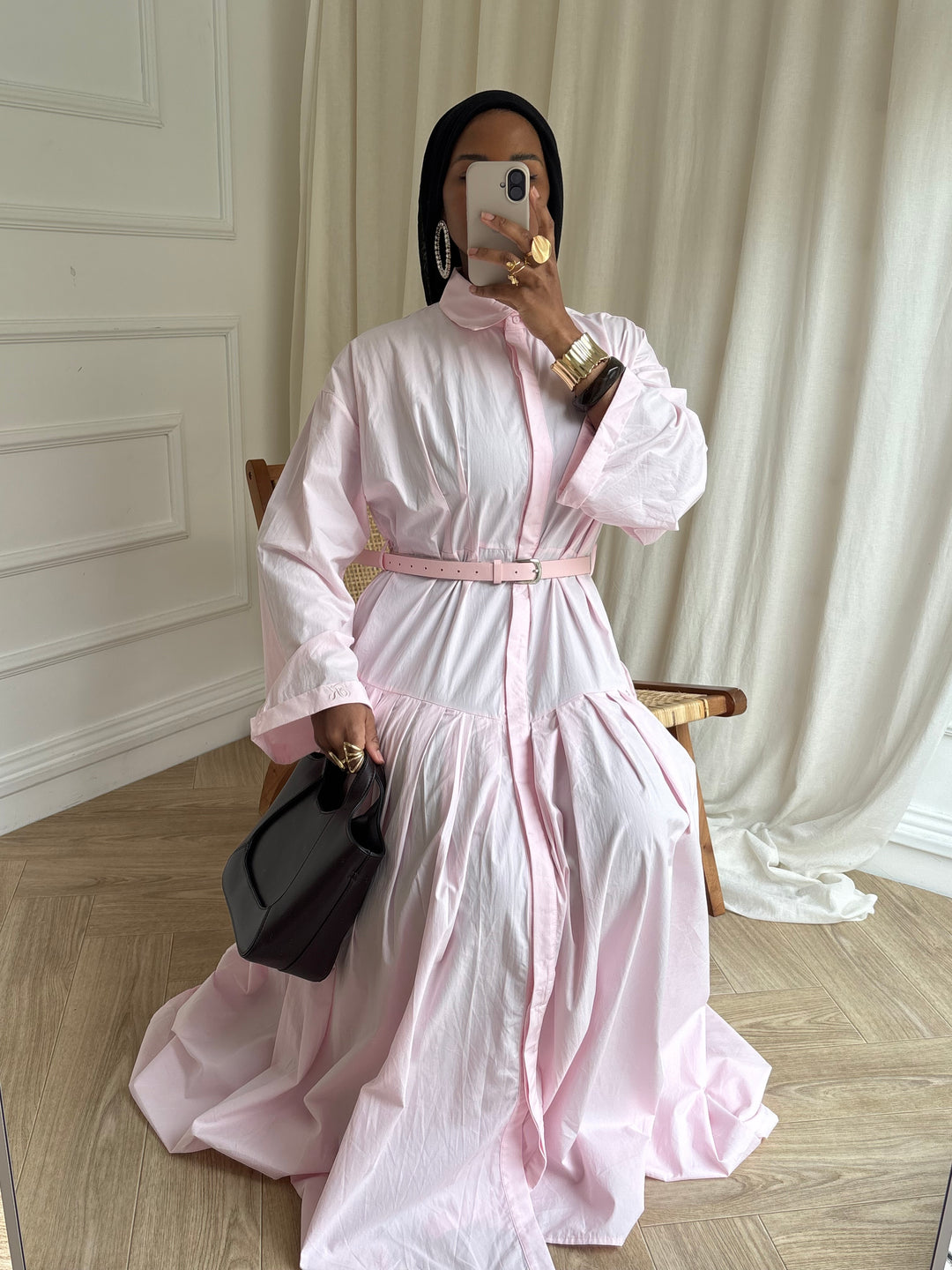 ROBE LONGUE PLISSÉE EN COTON ROSE BABY