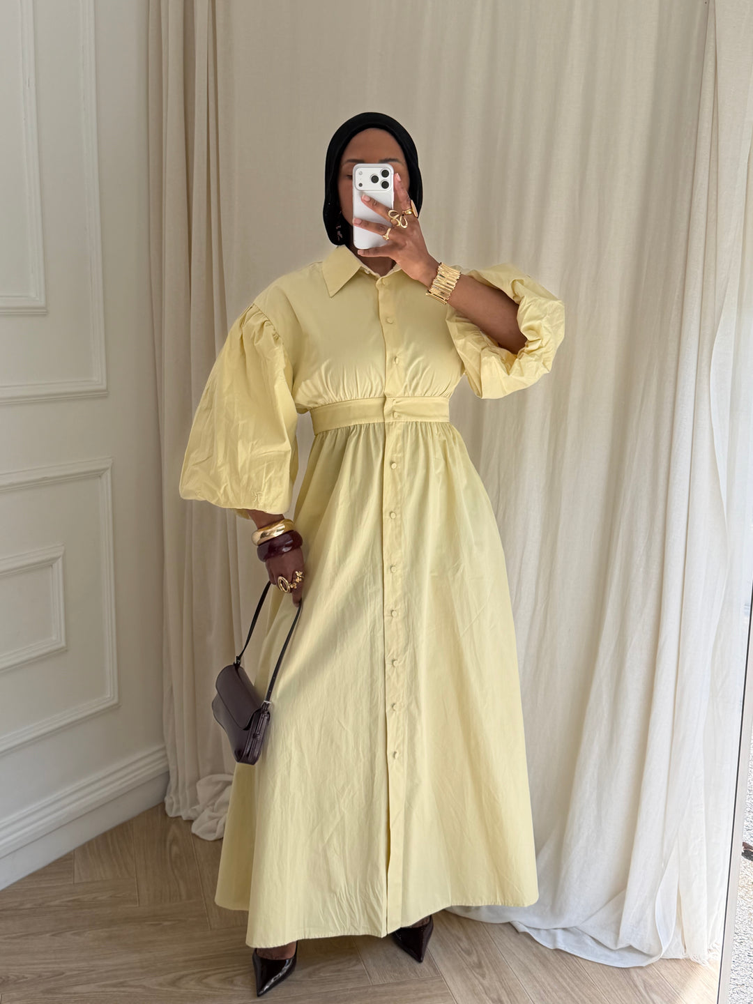 ROBE MANCHE BALLON JAUNE