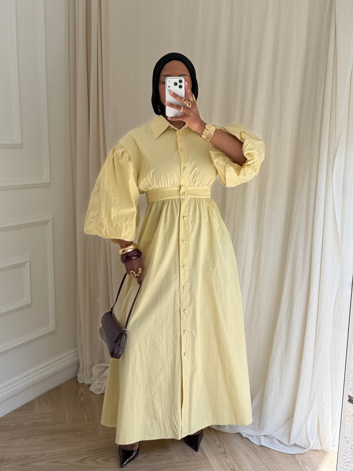 ROBE MANCHE BALLON JAUNE