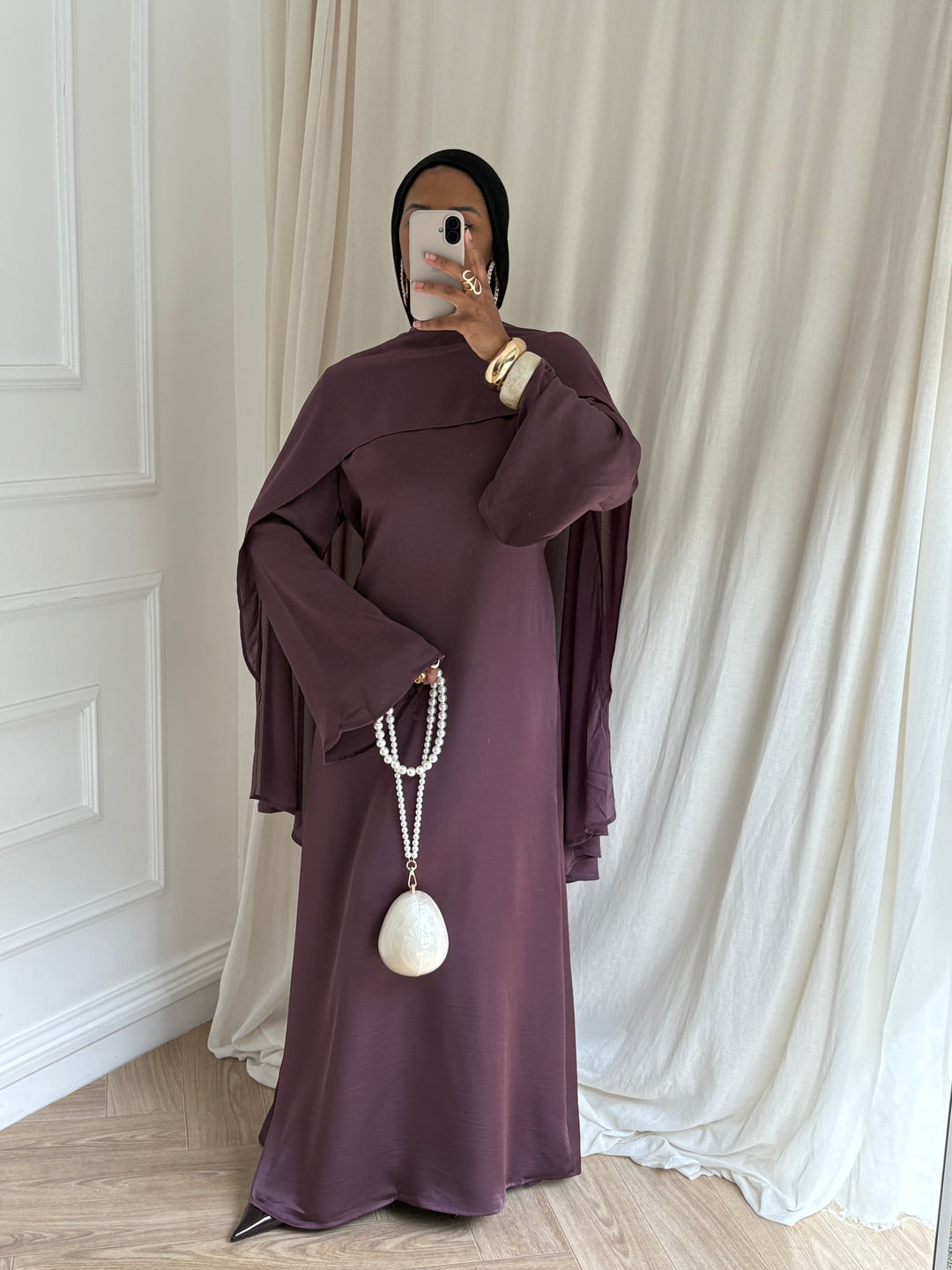 ROBE LUXE CAPE AMOVIBLE PRUNE