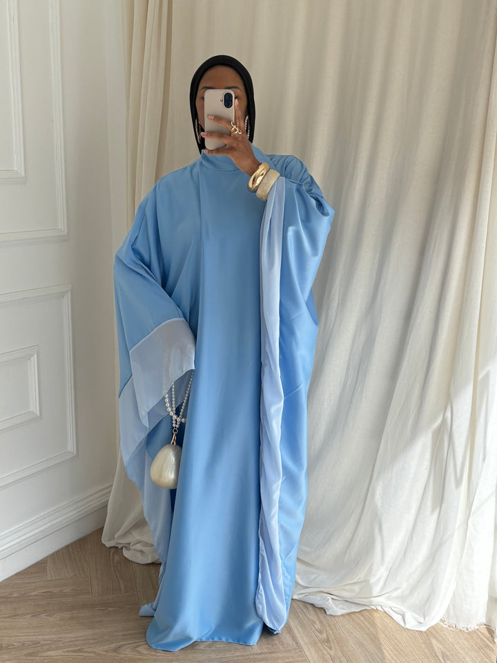 ABAYA SATIN BLEU BABY