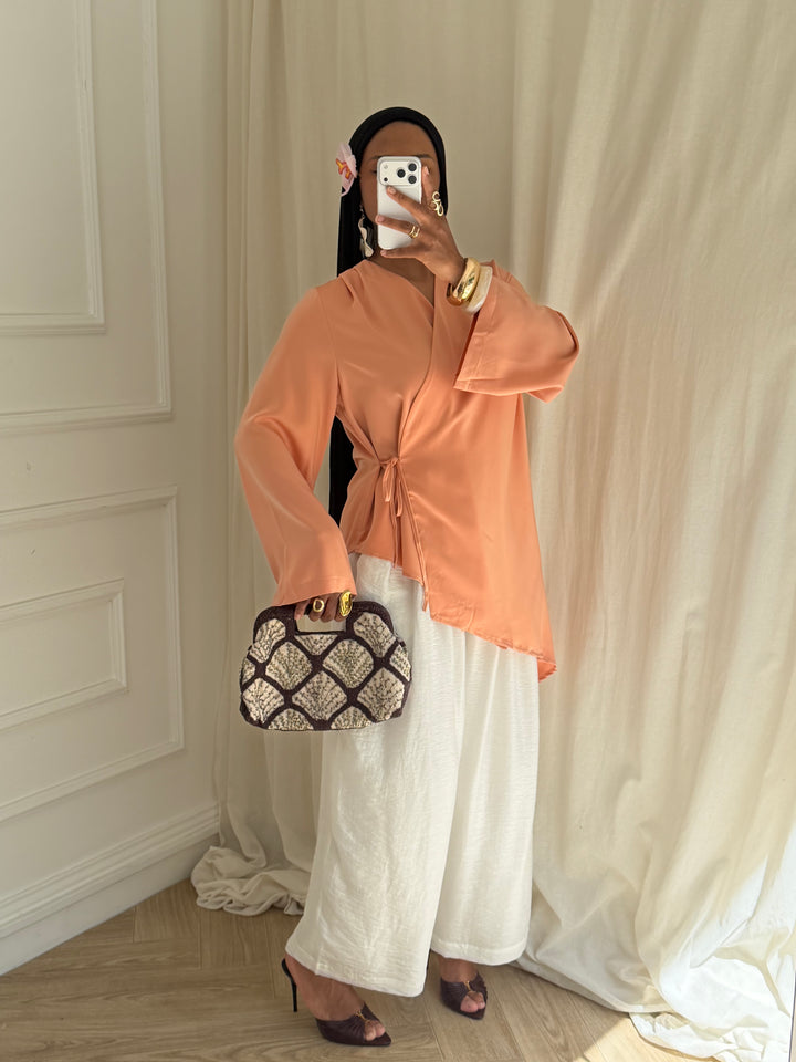 BLOUSE SATIN CACHE CŒUR SUMMER SAUMON