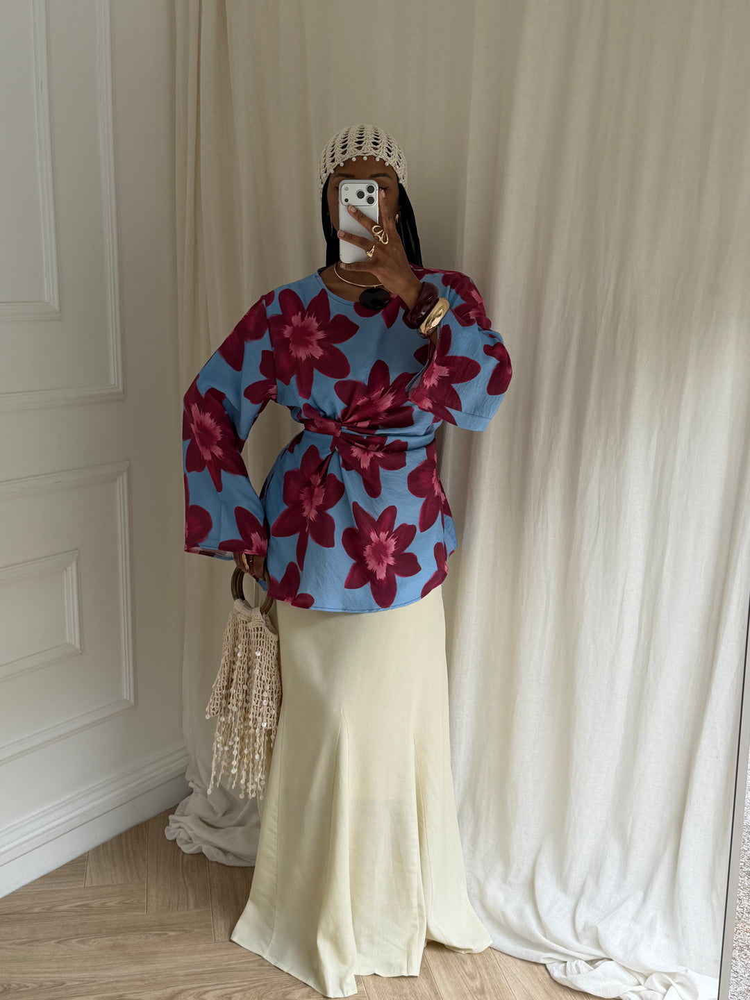 BLOUSE IMPRIMÉ SUMMER BLEU ET PRUNE