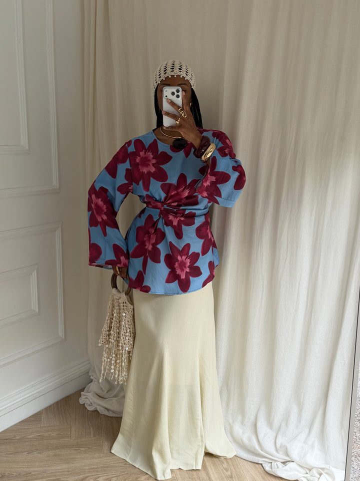 BLOUSE IMPRIMÉ SUMMER BLEU ET PRUNE