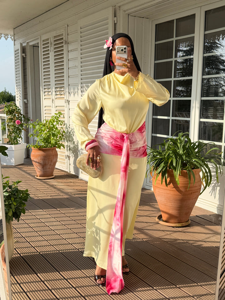 ROBE SÉLÈNE JAUNE ET ROSE