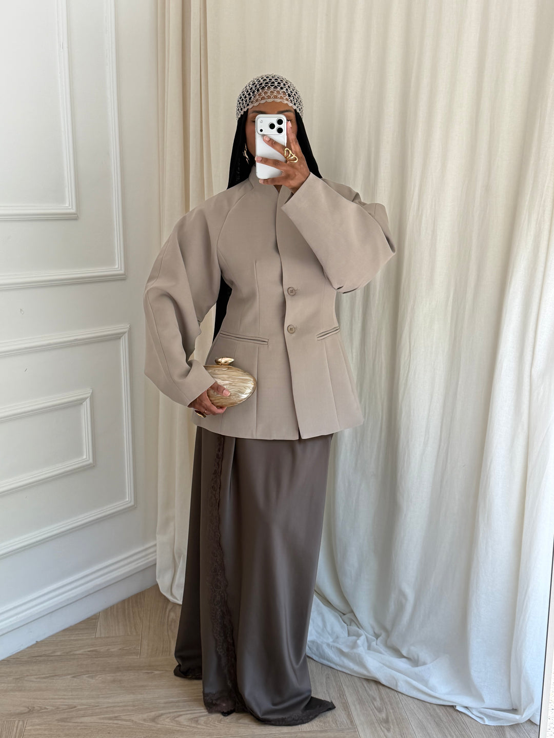 VESTE BLAZER CINTRÉ TAUPE
