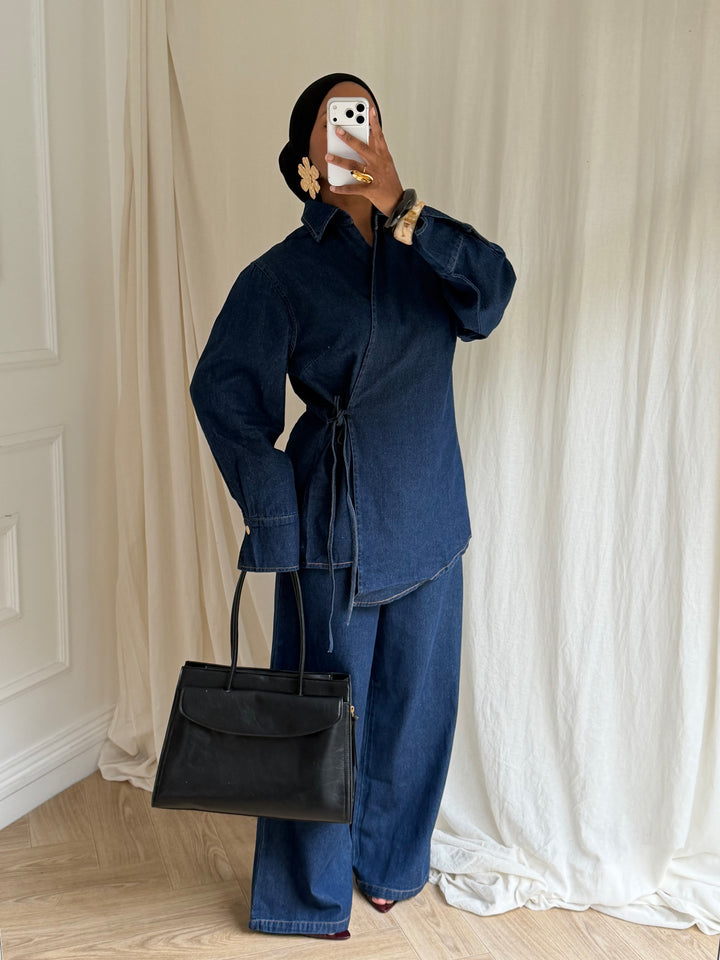 ENSEMBLE PANTALON ET VESTE CACHE CŒUR BLEU