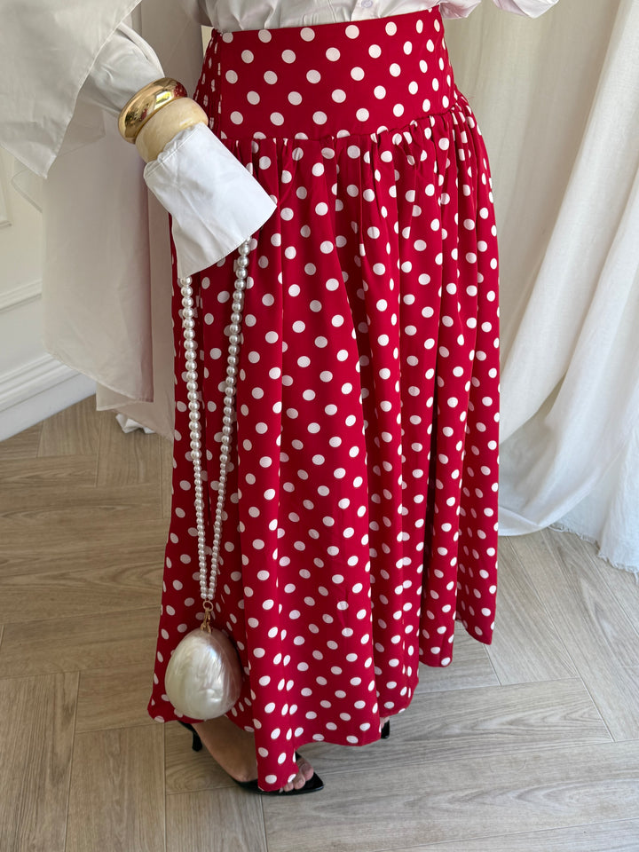 JUPE COTON À POIS ROUGE