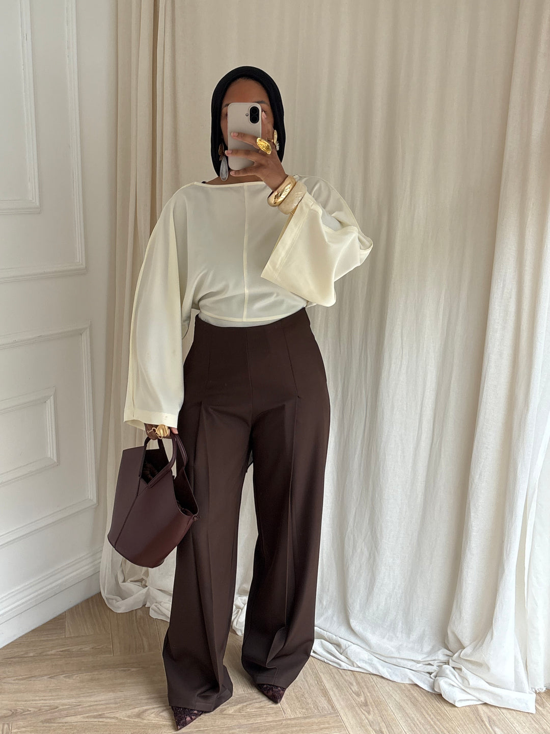 PANTALON LARGE TAILLE HAUTE MARRON