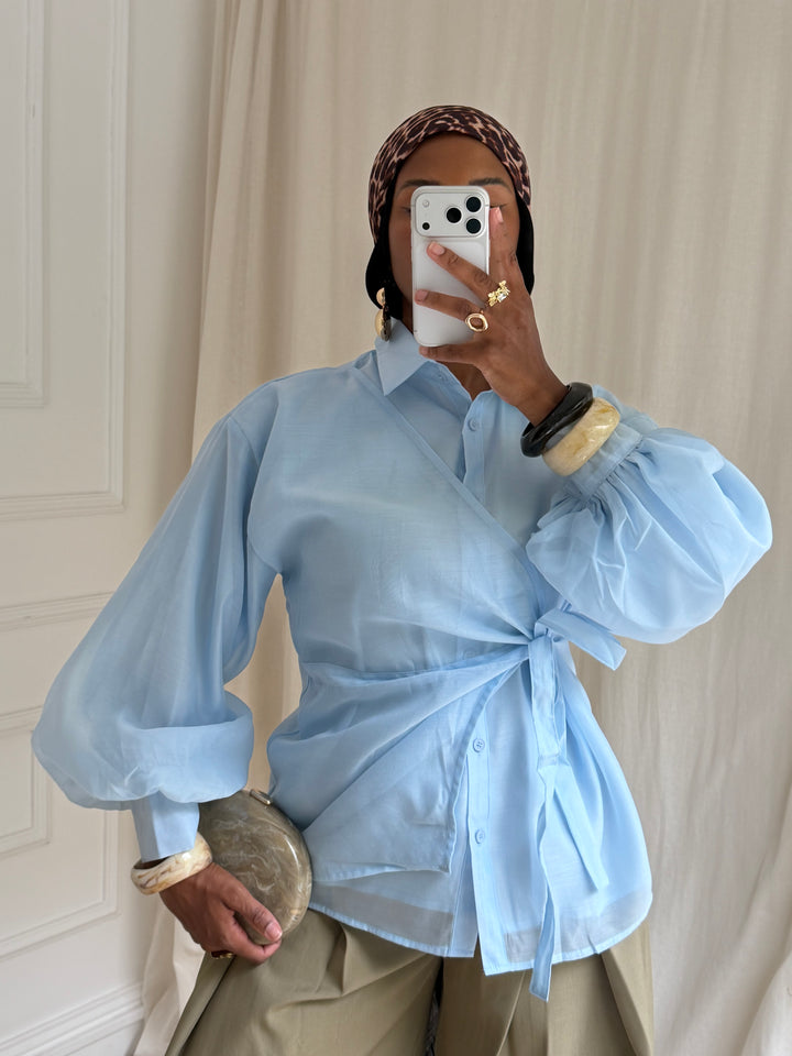 BLOUSE À NOUER BLEU