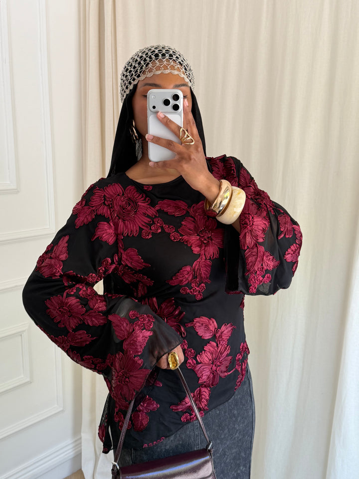 BLOUSE YASMEEN NOIRE ET ROUGE