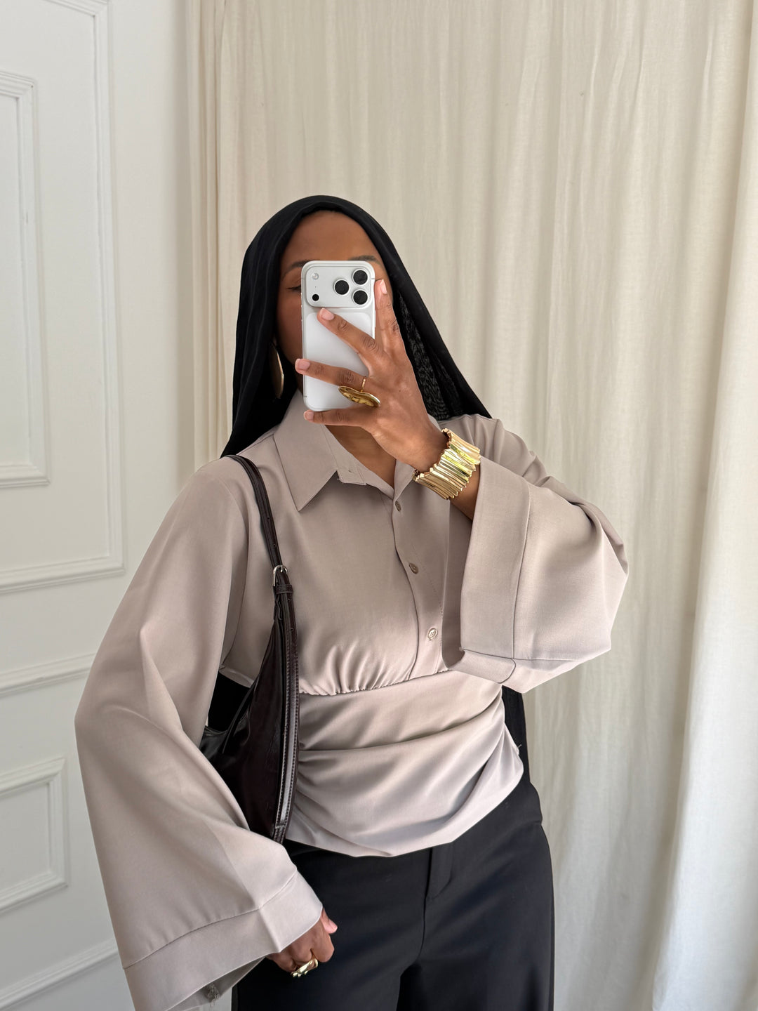BLOUSE CINTRÉ BOUTONS TAUPE