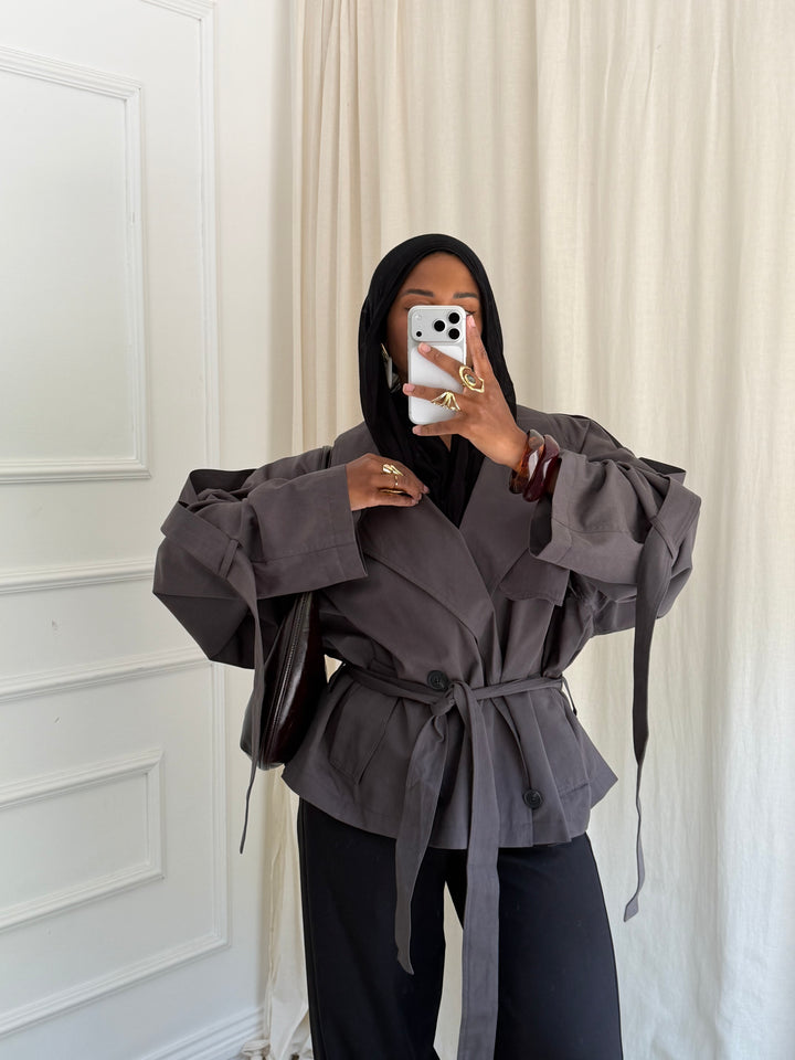 TRENCH COURT EYDA GRIS FONCÉ