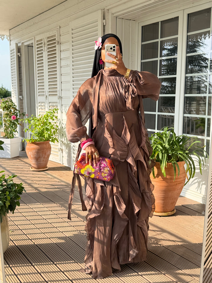 ROBE VOLANTS SIGNATURE MARRON