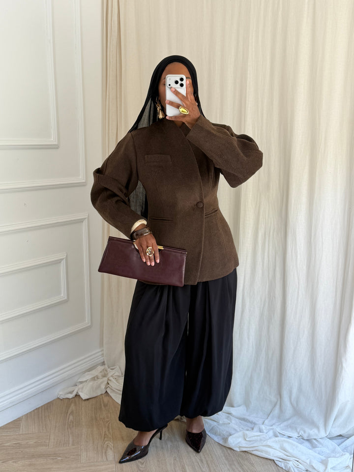 MANTEAU BLAZER PREMIUM LAINE MARRON