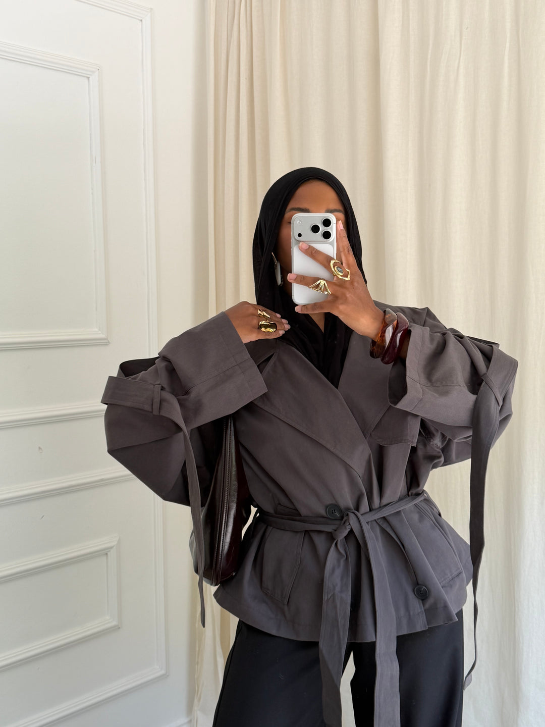 TRENCH COURT EYDA GRIS FONCÉ