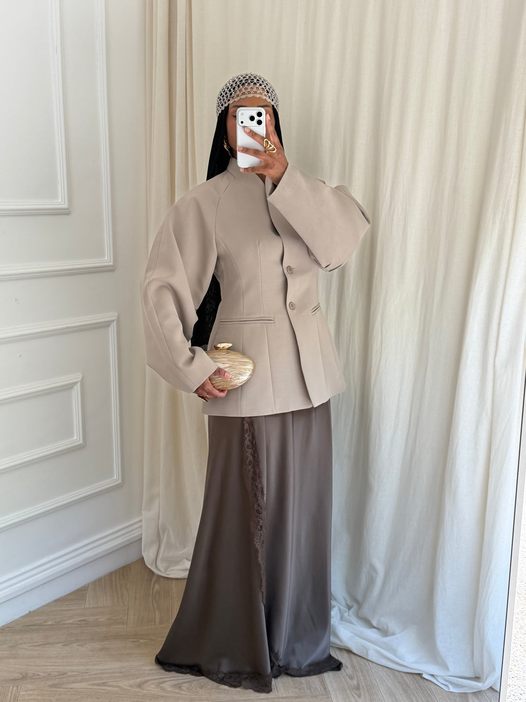 VESTE BLAZER CINTRÉ TAUPE