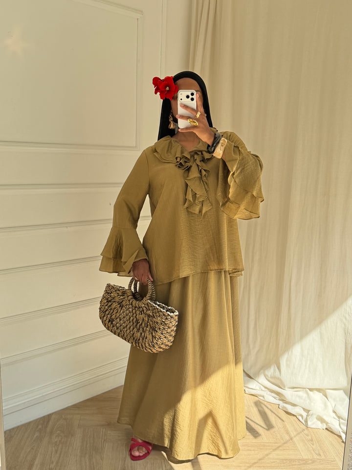 ENSEMBLE HAUT VOLANTS OLIVE