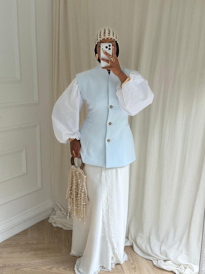 BLAZER SANS MANCHES CINTRÉ BLEU