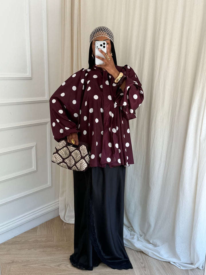 BLOUSE COL CLODINE A POIS BORDEAUX