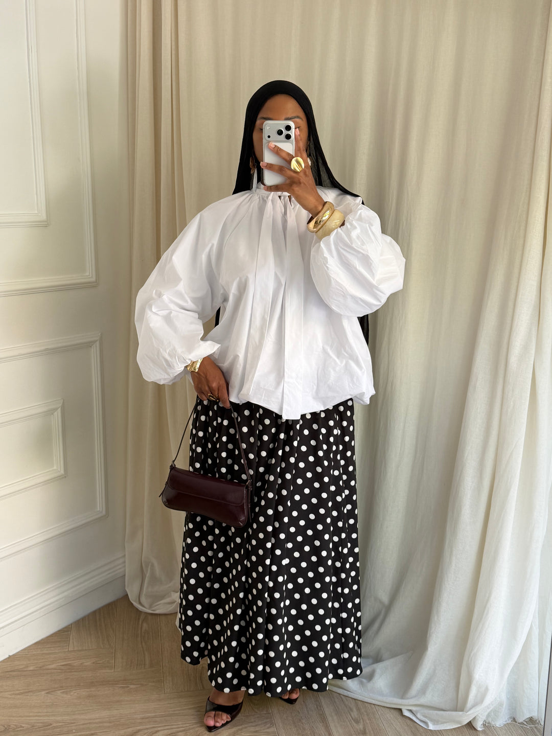 JUPE COTON À POIS NOIRE