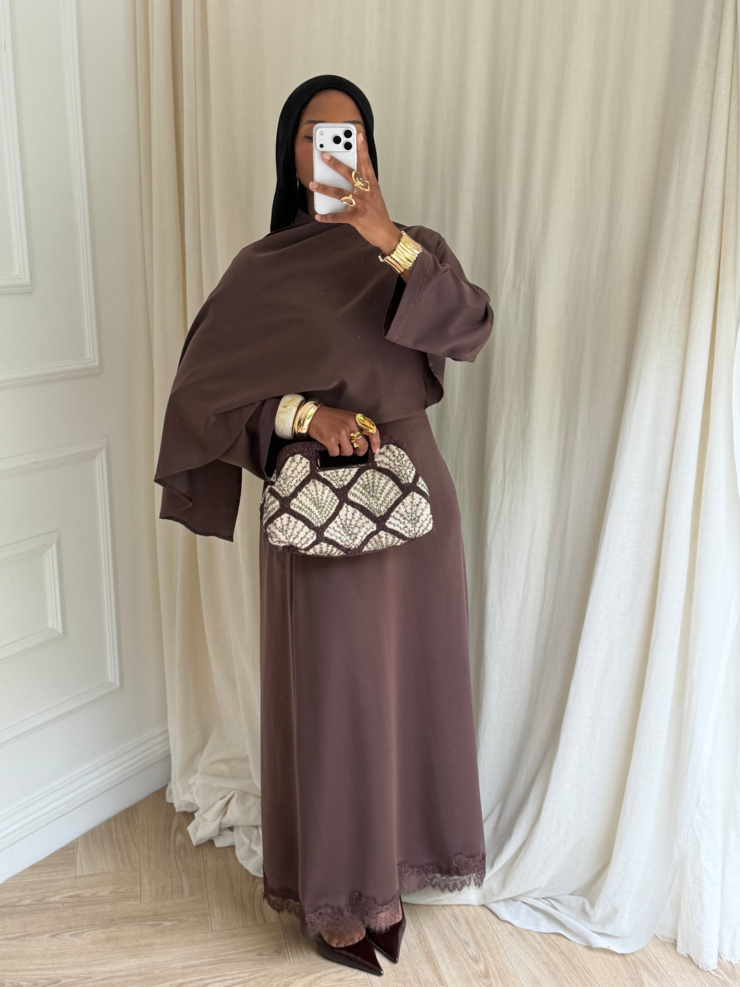 BLOUSE SATIN CAPE MARRON