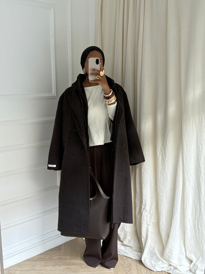 Manteau Capuche Amovible Collection Luxe – Coffee