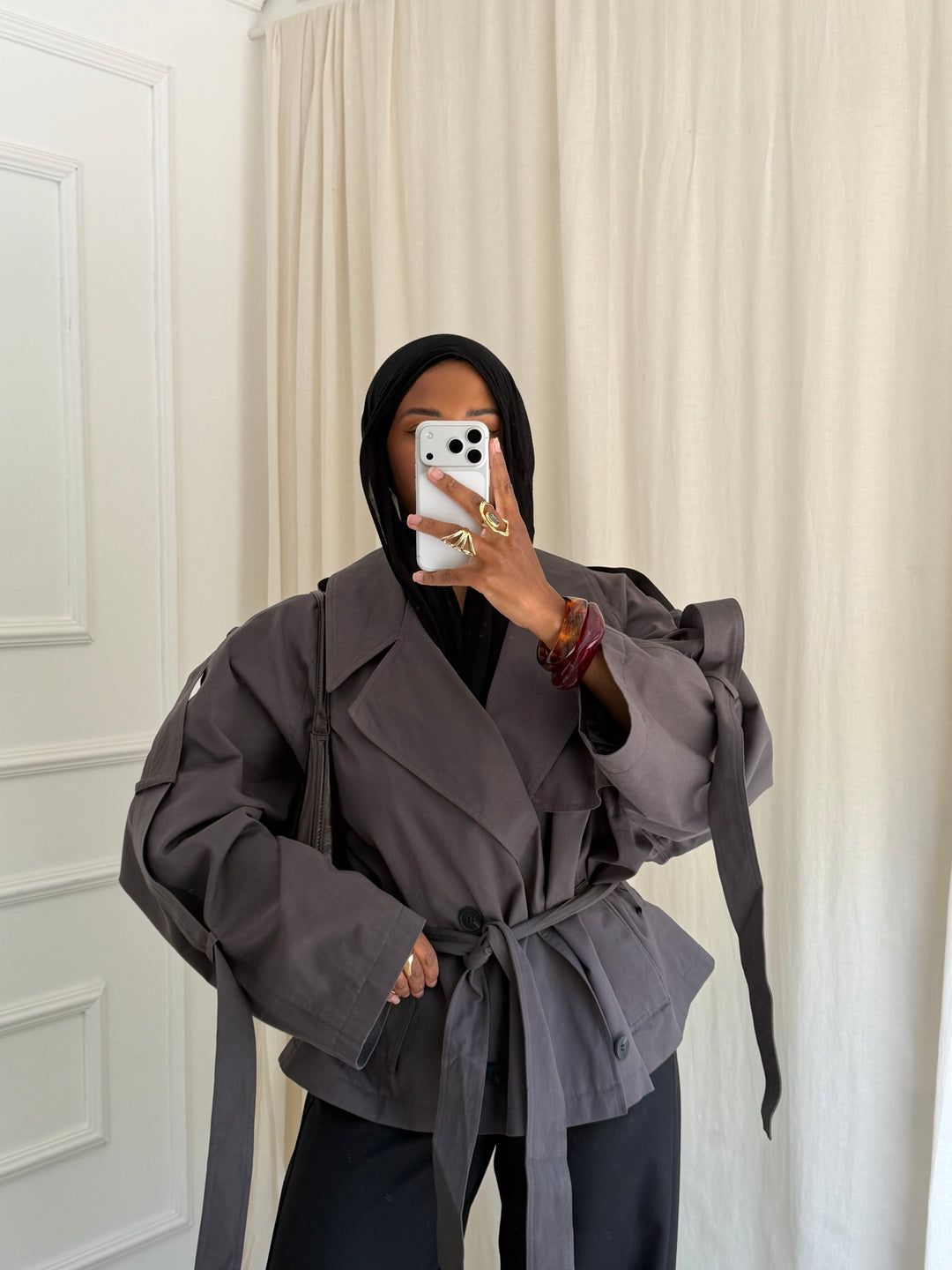 TRENCH COURT EYDA GRIS FONCÉ