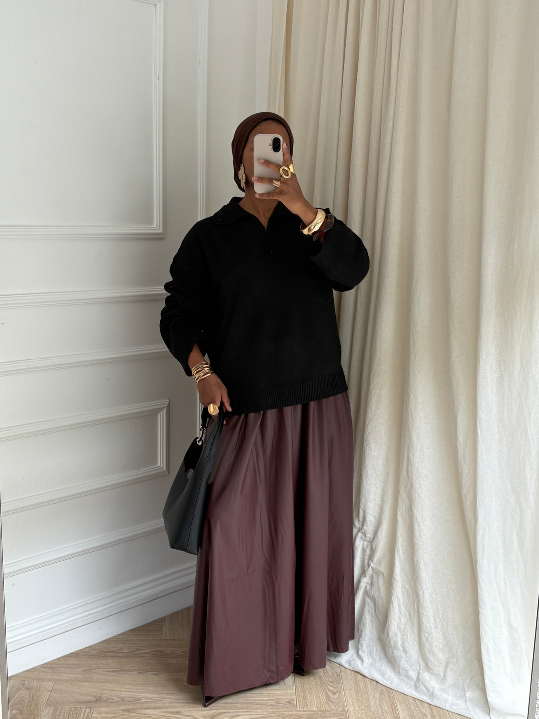 JUPE LONGUE FAUX CUIR BORDEAUX
