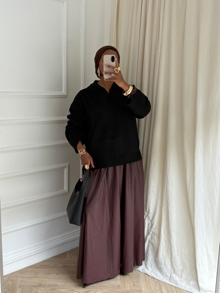 JUPE LONGUE FAUX CUIR BORDEAUX
