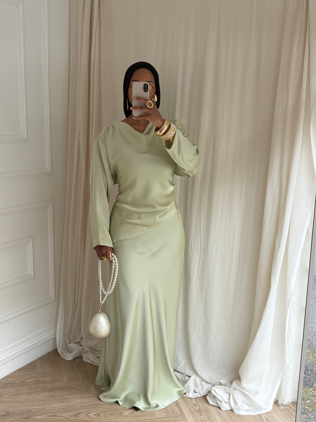 SET JUPE SATIN MENTHE